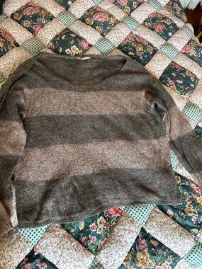 C—Free People Striped Crewneck Sweater in Brown and Taupe